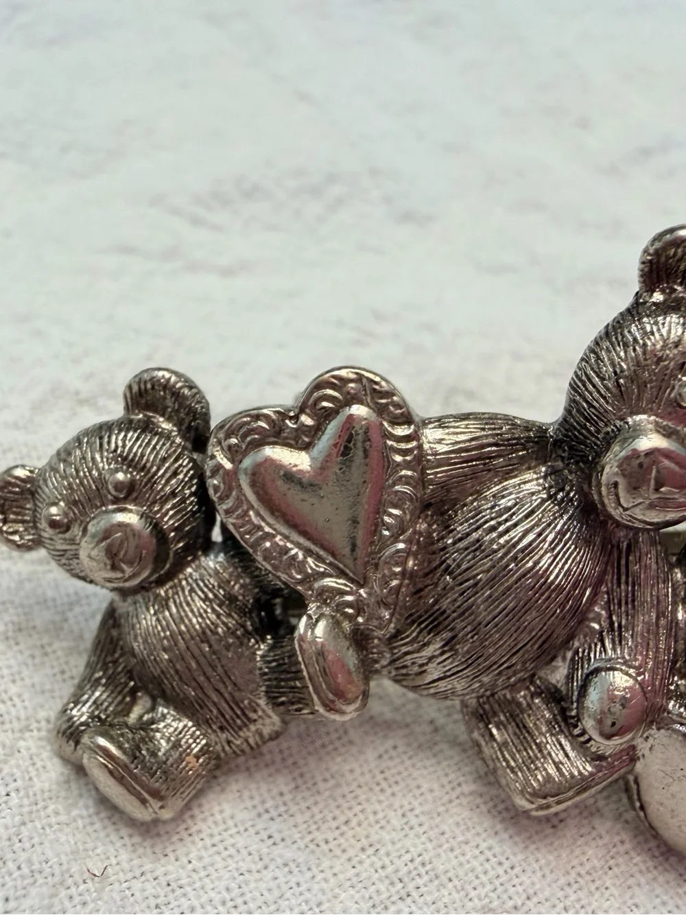 Vintage French Pewter Teddy Bear Hair Barrette Clip Made In France EUC Beautiful